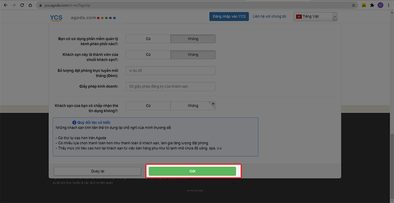 HOÀN TẤT ĐĂNG KÍ