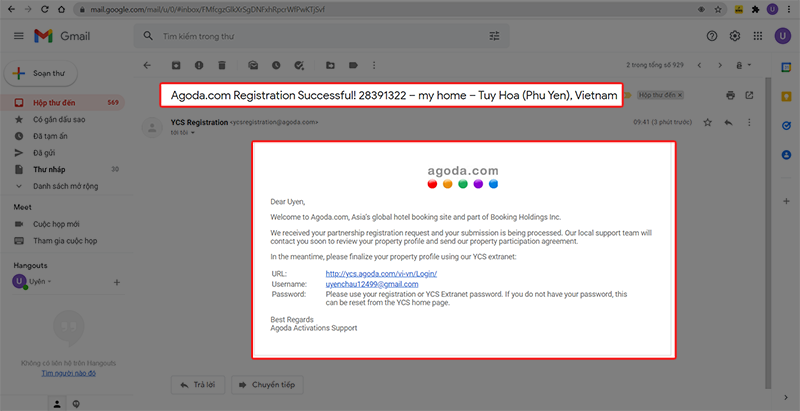KIỂM TRA EMAIL PHẢN HỒI CỦA AGODA