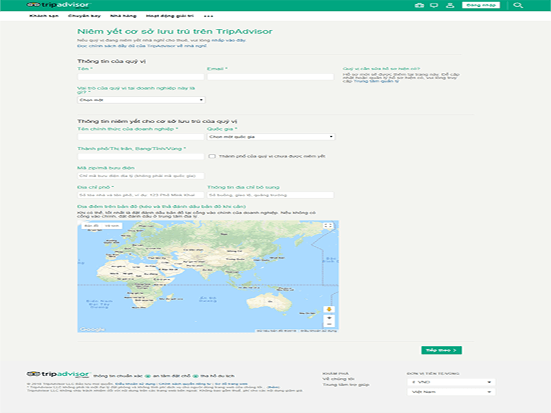 ĐIỀN ĐẦY ĐỦ THÔNG TIN CÁ NHÂN VÀ KHÁCH SẠN VÀO CÁC MỤC