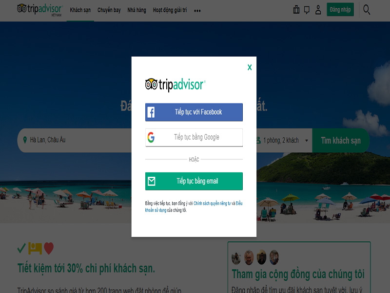 ĐĂNG NHẬP VÀO HỆ THỐNG TRIPADVISOR