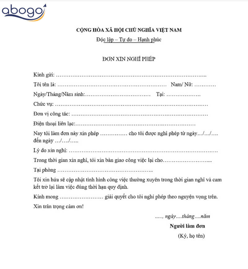 Mẫu đơn xin phép nghỉ tang chế