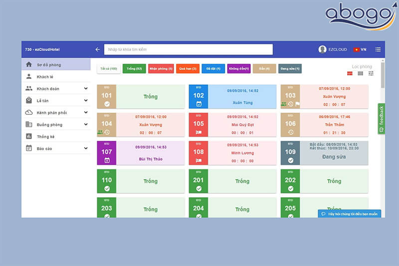 Giao diện phần mềm ezCloudhotel