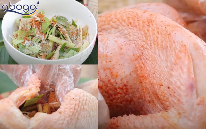 Xoa đều gia vị bên trong và bên ngoài con gà