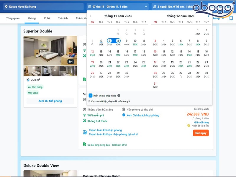 Lựa chọn ngày đặt phòng