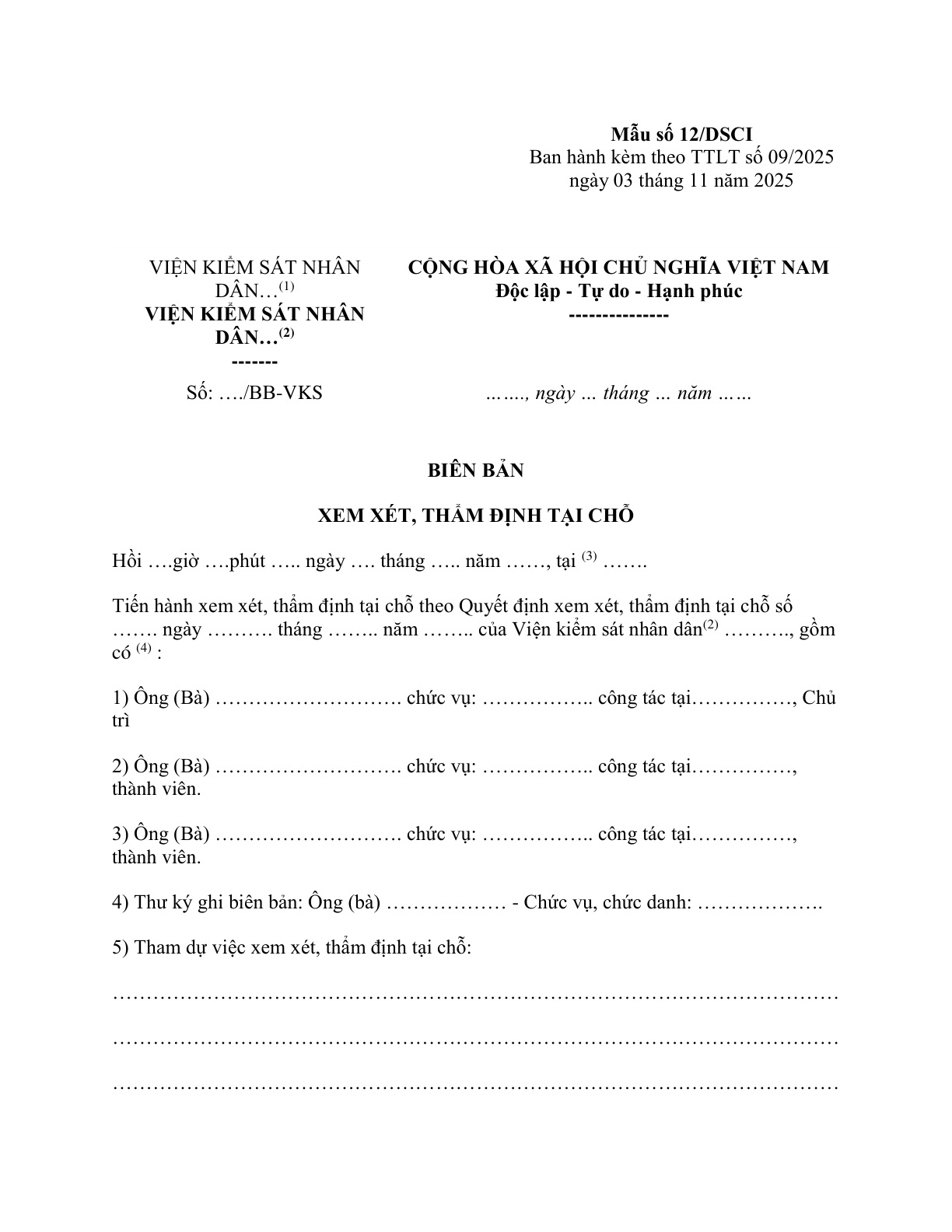 MẪU BIÊN BẢN XEM XÉT, THẨM ĐỊNH TẠI CHỖ (ĐỐI VỚI VỤ ÁN DÂN SỰ CÔNG ÍCH)