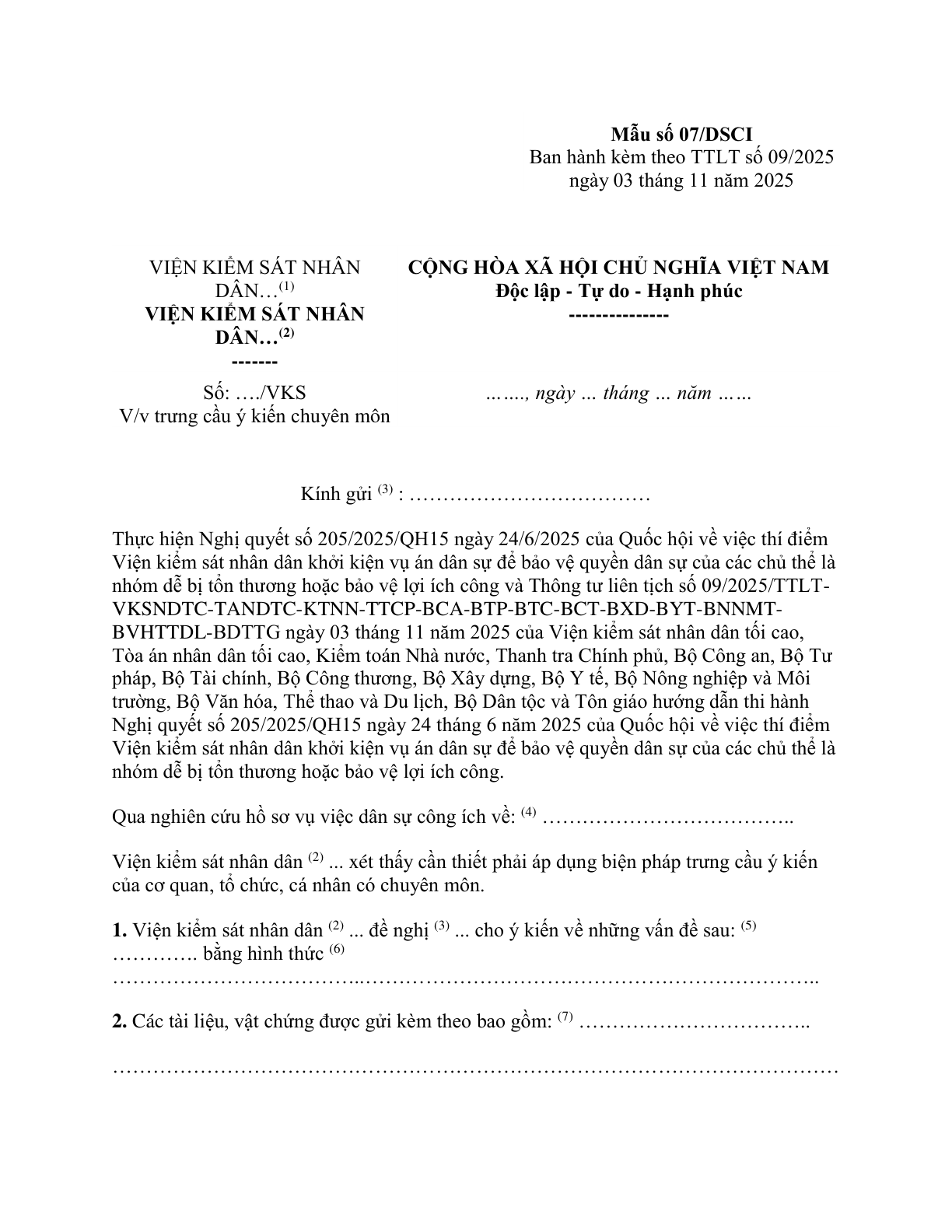 MẪU CÔNG VĂN VỀ VIỆC TRƯNG CẦU Ý KIẾN CHUYÊN MÔN (ĐỐI VỚI VỤ ÁN DÂN SỰ CÔNG ÍCH)