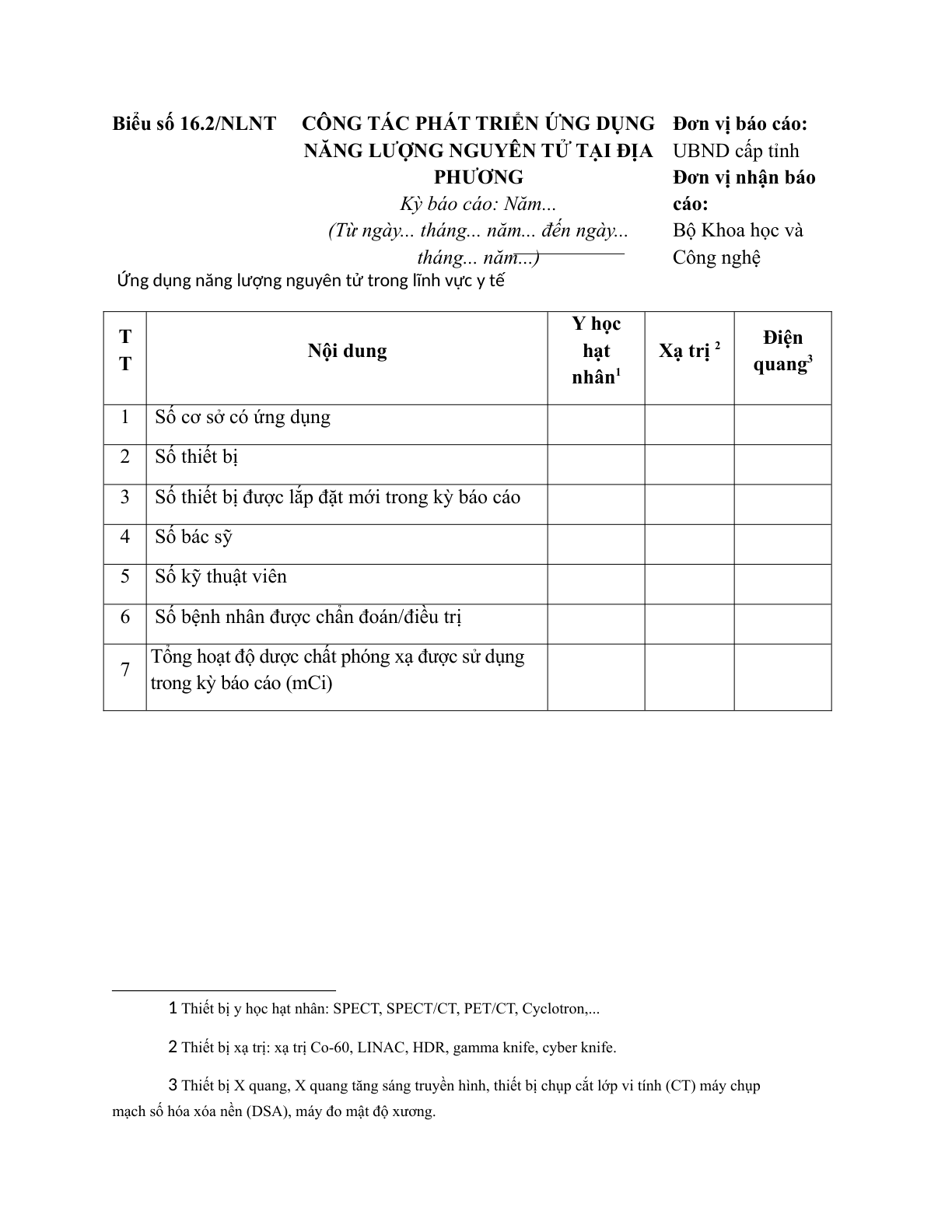 MẪU BÁO CÁO CÔNG TÁC PHÁT TRIỂN ỨNG DỤNG NĂNG LƯỢNG NGUYÊN TỬ TẠI ĐỊA PHƯƠNG
