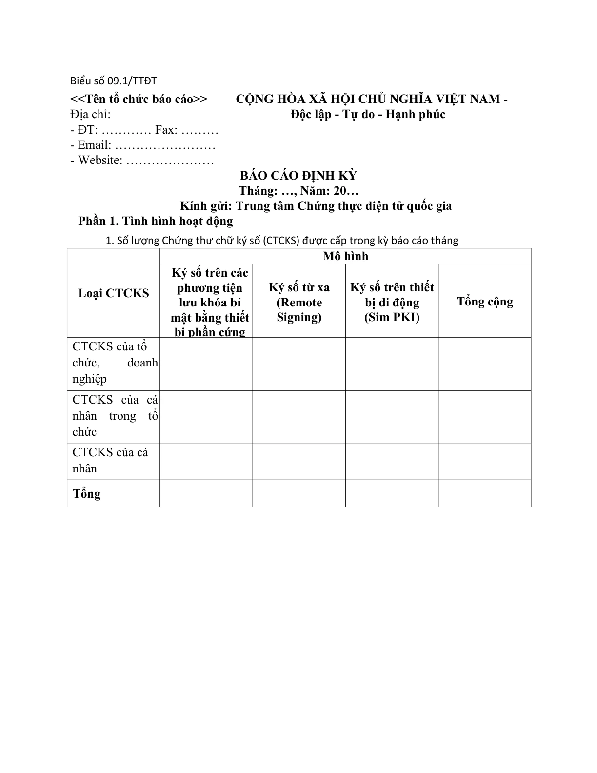 MẪU BÁO CÁO ĐỊNH KỲ LĨNH VỰC CHUYỂN ĐỔI SỐ