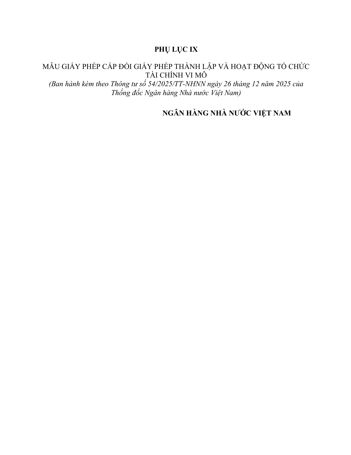 MẪU GIẤY PHÉP CẤP ĐỔI GIẤY PHÉP THÀNH LẬP VÀ HOẠT ĐỘNG TỔ CHỨC TÀI CHÍNH VI MÔ