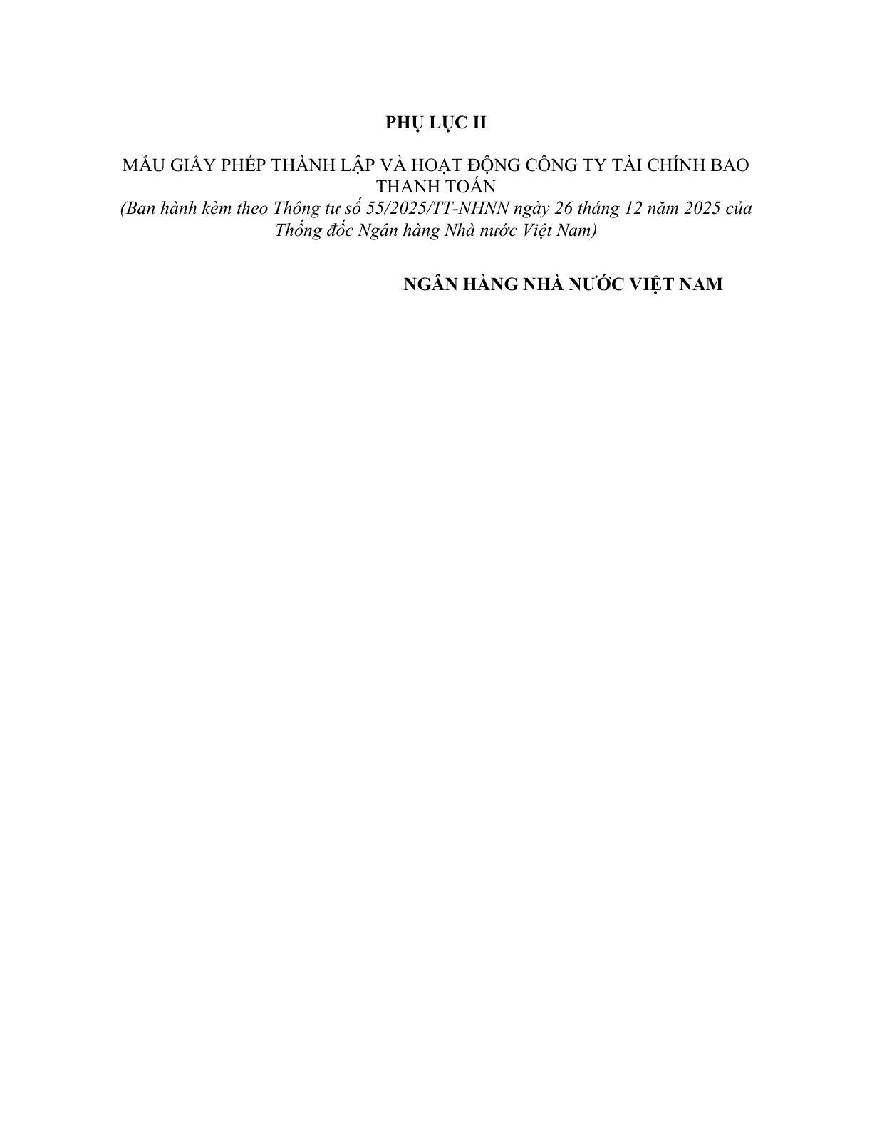 MẪU GIẤY PHÉP THÀNH LẬP VÀ HOẠT ĐỘNG CÔNG TY TÀI CHÍNH BAO THANH TOÁN
