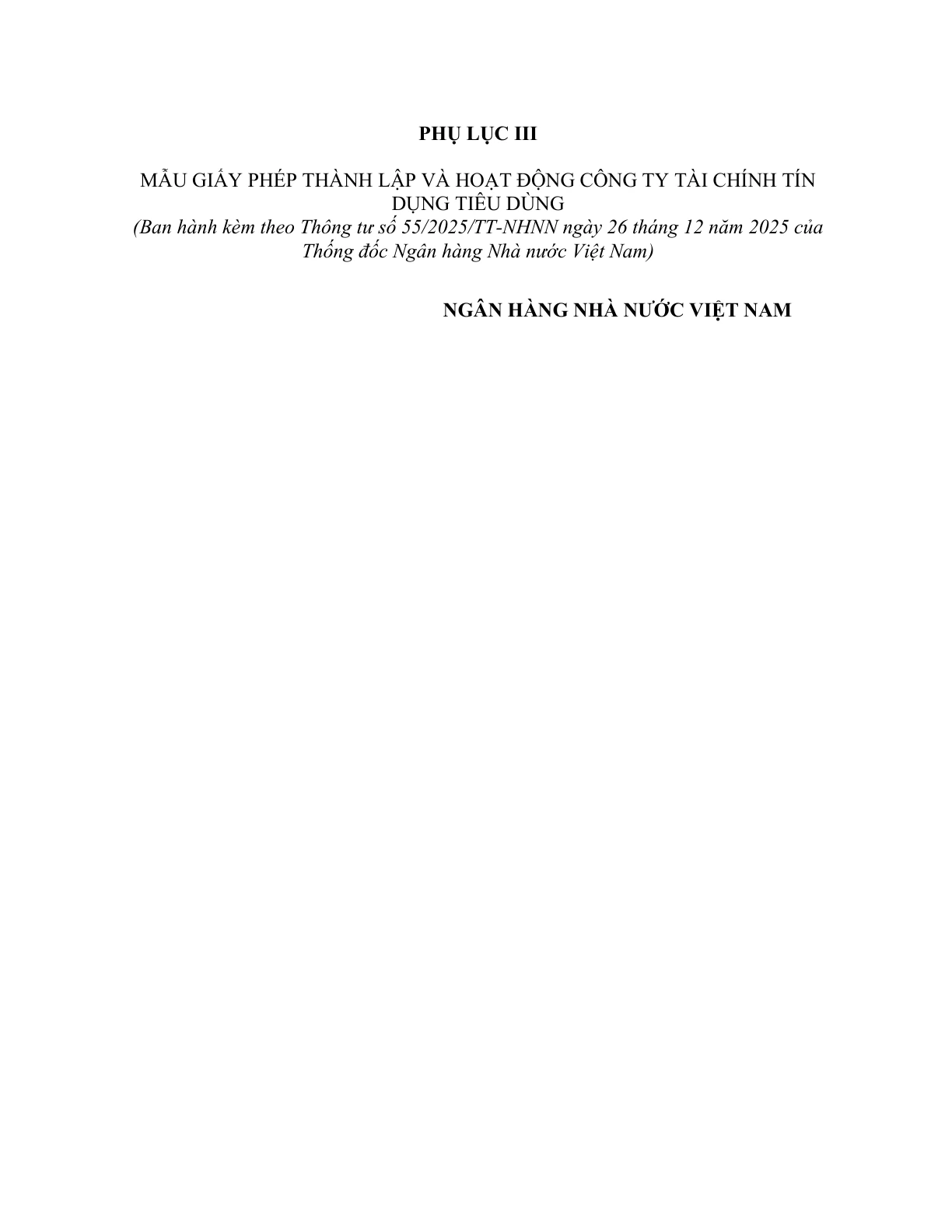 MẪU GIẤY PHÉP THÀNH LẬP VÀ HOẠT ĐỘNG CÔNG TY TÀI CHÍNH TÍN DỤNG TIÊU DÙNG