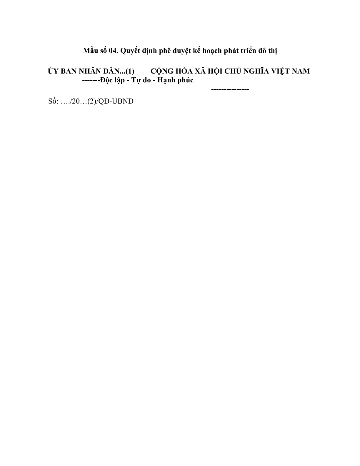 MẪU QUYẾT ĐỊNH PHÊ DUYỆT KẾ HOẠCH PHÁT TRIỂN ĐÔ THỊ