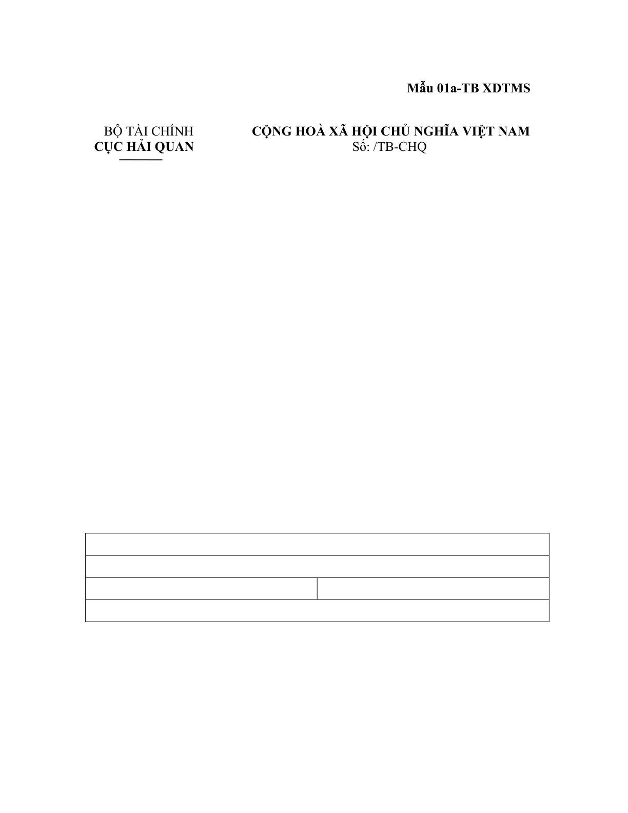 MẪU THÔNG BÁO VỀ KẾT QUẢ XÁC ĐỊNH TRƯỚC MÃ SỐ NGÀNH HẢI QUAN