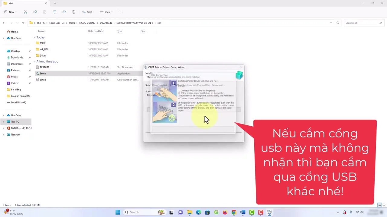 Màn hình thông báo bật nguồn máy in