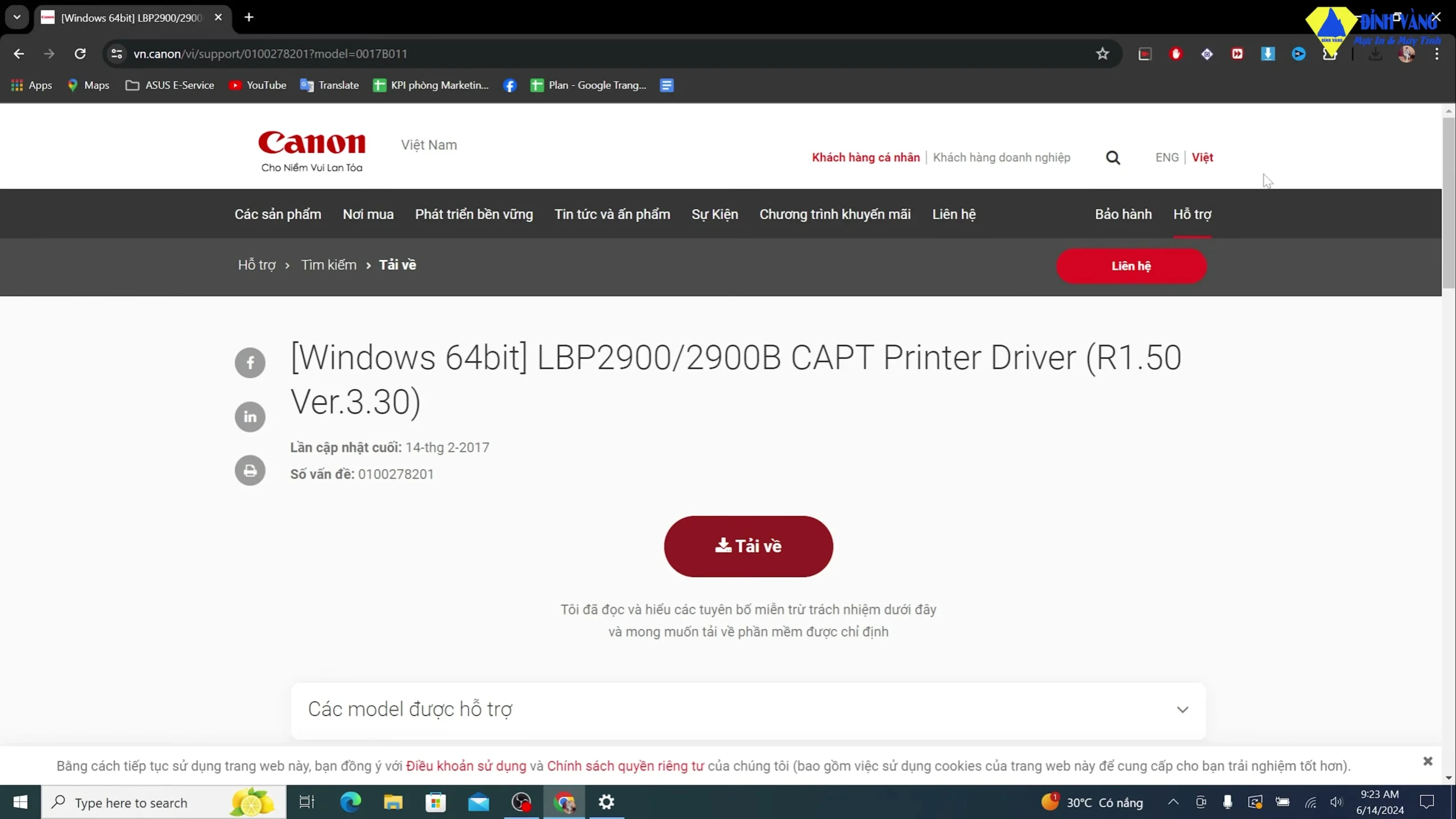 Thư mục Downloads chứa file driver đã tải