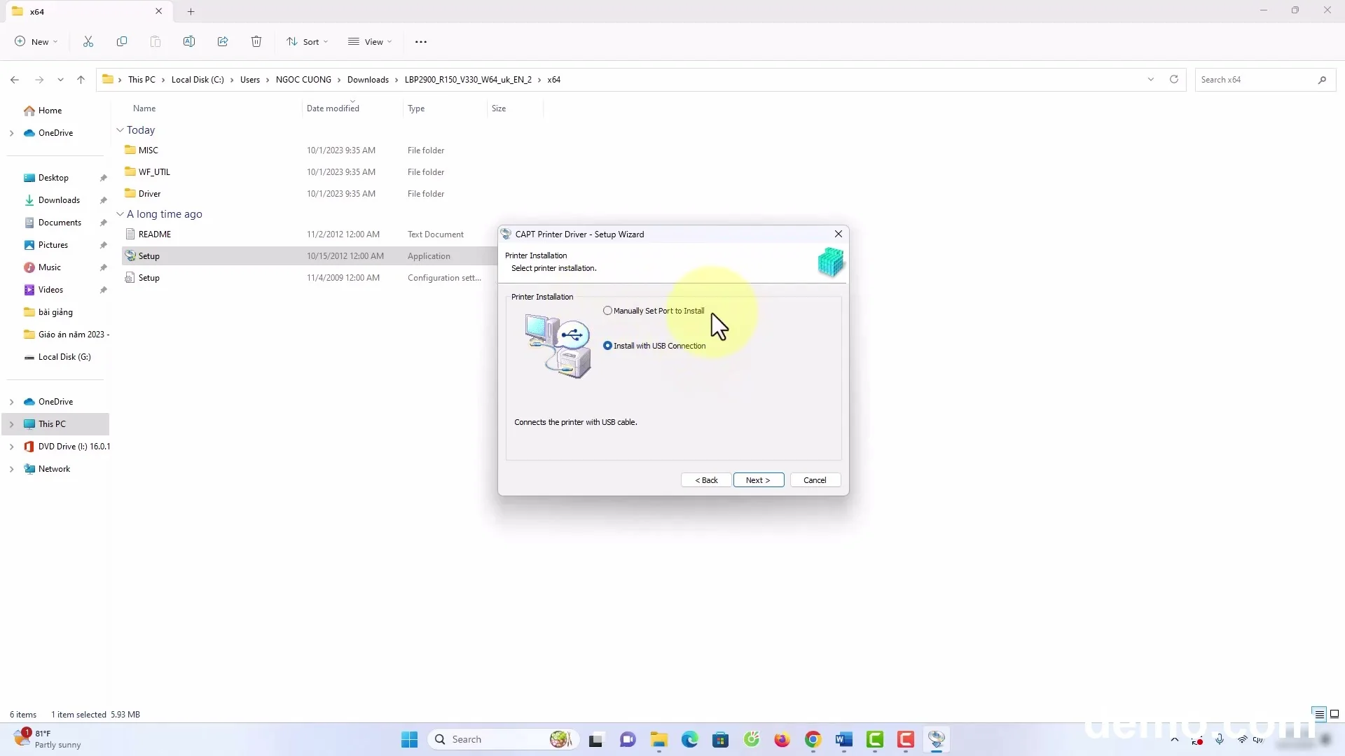 Kết nối dây cáp USB máy in