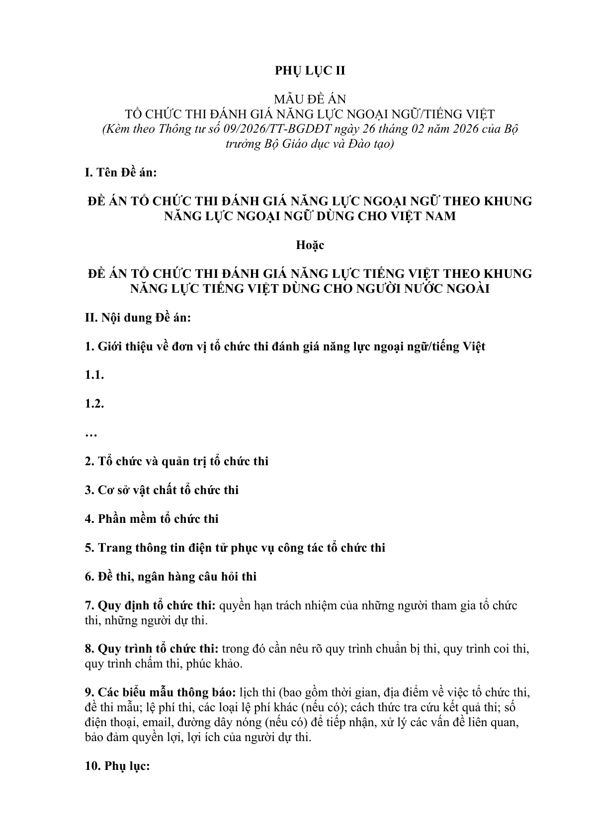 MẪU ĐỀ ÁN TỔ CHỨC THI ĐÁNH GIÁ NĂNG LỰC NGOẠI NGỮ/TIẾNG VIỆT