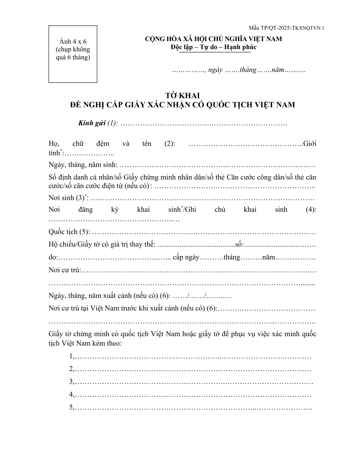 MẪU TỜ KHAI ĐỀ NGHỊ CẤP GIẤY XÁC NHẬN CÓ QUỐC TỊCH VIỆT NAM